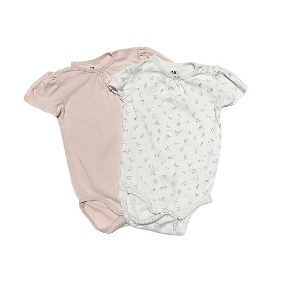 H&M Baby Girl 3-Piece Short Sleeve Ruffle Onesies Pink/White - Picture 1 of 3